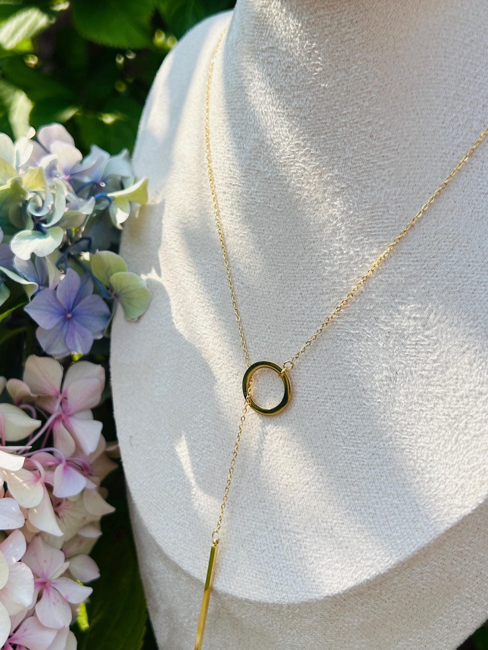 14K Gold Plated Lariat Y Necklace ✨ Circle Lariat Bar Pendant |